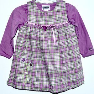 Oshkosh Purple and Lime Green Plaid 2 Piece Dress/Jumper - 18 Months